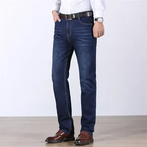 Jeans pour hommes affaires Denim droit coupe régulière pantalons longs élastique décontracté marque grande taille livraison directe couleur bleue pantalon