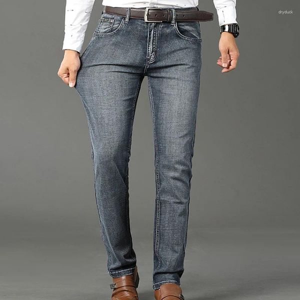 Jeans pour hommes Business Grey Denim Élastique Coupe régulière Droite Marque Classique Mode Pantalon de travail masculin Plus Taille