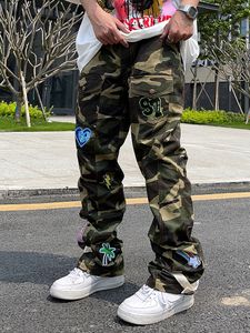 Herenjeans Camo -broek Baggy hiphopbroeken voor mannen Oversize Cargo Streetwear Denim Y2K Man Trendyol Woman Casual Green 230309