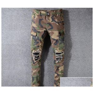 Heren Jeans Camo Zomer Mode Heren Gescheurde Biker Casual Broek Hip Hop Voor Denim Lange Drop Levering Kleding Kleding Otpgl