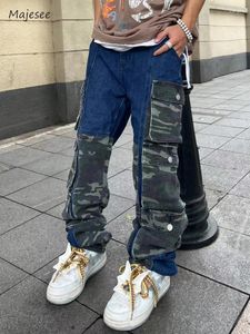 Jeans para hombres Camuflaje Cargo Hombres Empalmado High Street Elegante Longitud del tobillo Estilo japonés Hip Hop Adolescentes militares Harajuku Retro