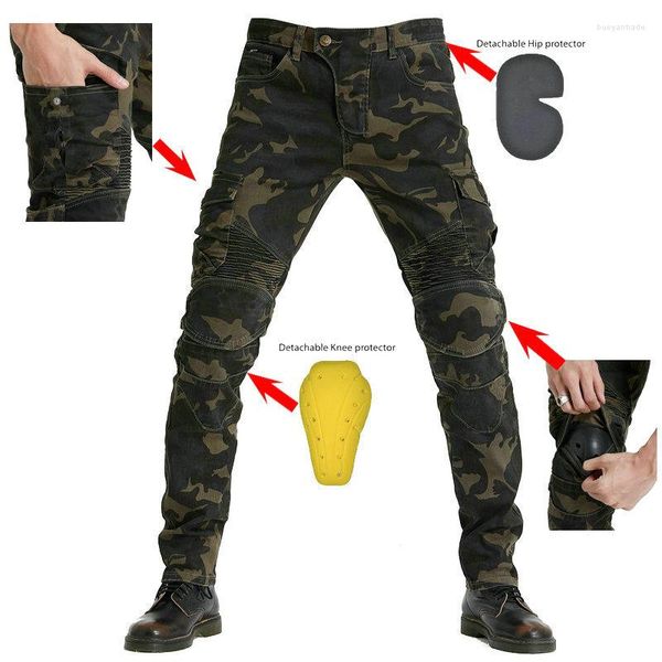 Pantalones vaqueros de camuflaje para hombre, pantalones de carreras para montar en motocicleta, azul, negro, verde militar, con equipo de protección, anticaída EW06