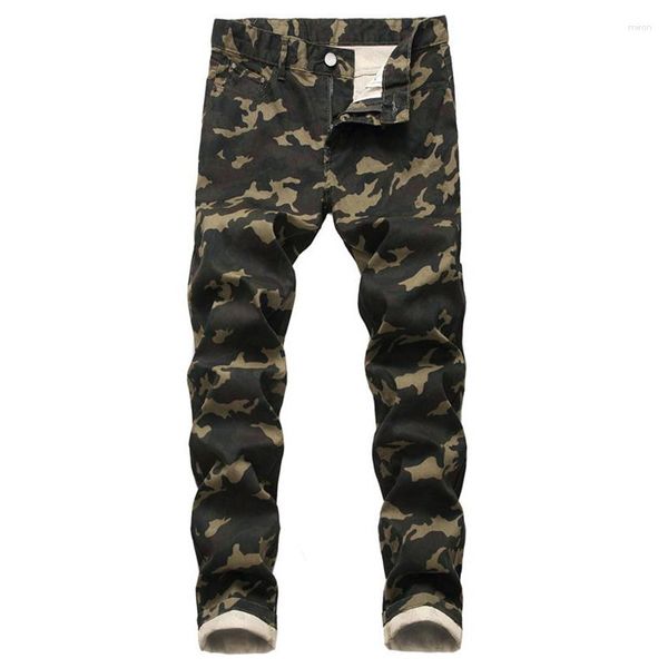 Jeans para hombres Camuflage Personalidad de talla grande Pantalones casuales de mezclilla impresa Diseño Estecorden Ejército Verde