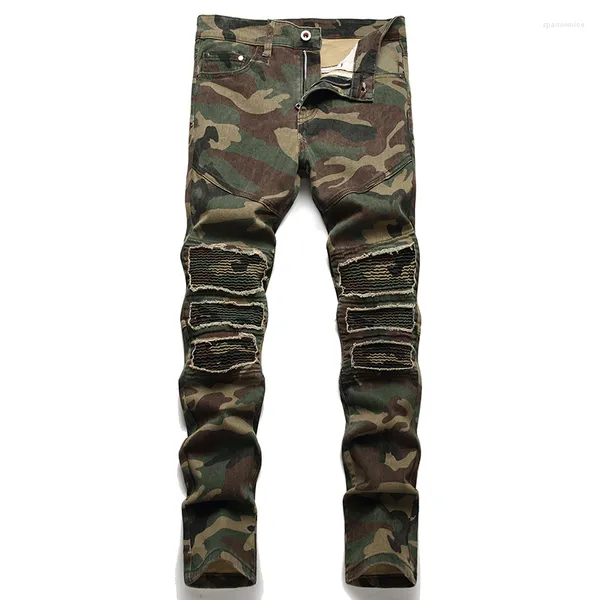 Hommes Jeans Camouflage Soldat Streetwear Déchiré Denim Pantalon Tendance Marque Pantalon Pour Hommes Casual Solide Biker Conception Simple Homme Moto