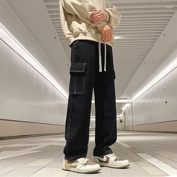Jean Cargo à grandes poches pour hommes, pantalon en Denim, jambes larges, ample, neutre, décontracté, Streetwear, Hip Hop, Harajuku, 2023