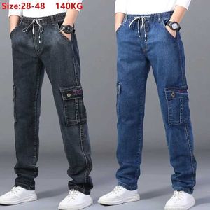 Heren jeans lading jeans heren elastische plus maat 48 46 44 42 hoge taille broek rechte werkbroek casual uitgerekte zwarte denim streetwear 240423