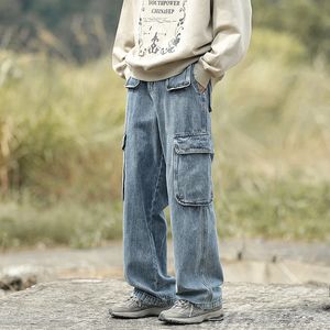 Jeans pour hommes Cargo Jeans hommes multi-poches haute rue droite Baggy pantalon mode personnalité concepteur jambe large Denim 231101