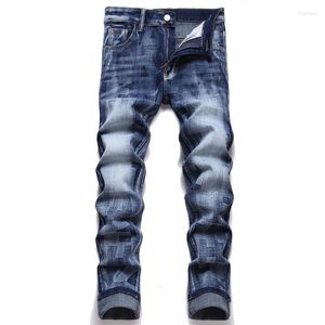 Heren jeans lading broek mannen 2023 herfst vintage denim slanke broek punk mid taille heren stretch