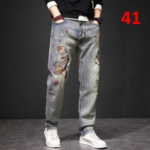 Heren jeans karper geborduurde jeans heren streetwear denim broek mode gescheurde jeans broek plus maat 40 41 broek mannelijke bodems 240423