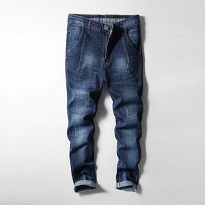 Heren Jeans Casual Blauwe Broek Koreaanse Mode Slank 2023 Jeugd Recht Stretch Katoen