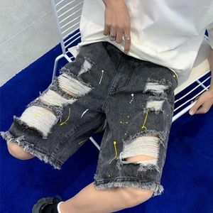 Jeans masculins décontractés de jean short denim hommes a déchiré l'été avec des poches de ceinture élastiques pour un