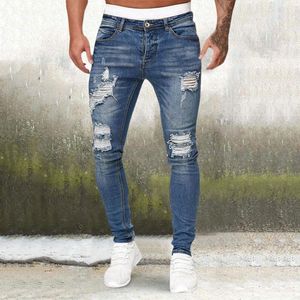 Jeans pour hommes Casual Hip Hop Sports High Stretch Lavage serré Poli Blanc Ripped Fit Zipper Jean Pantalon Intérieur Extérieur