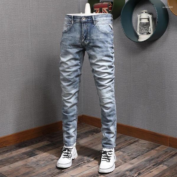 Jeans pour hommes Casual Light Blue Men Classic Regular Fit Pantalon en denim droit