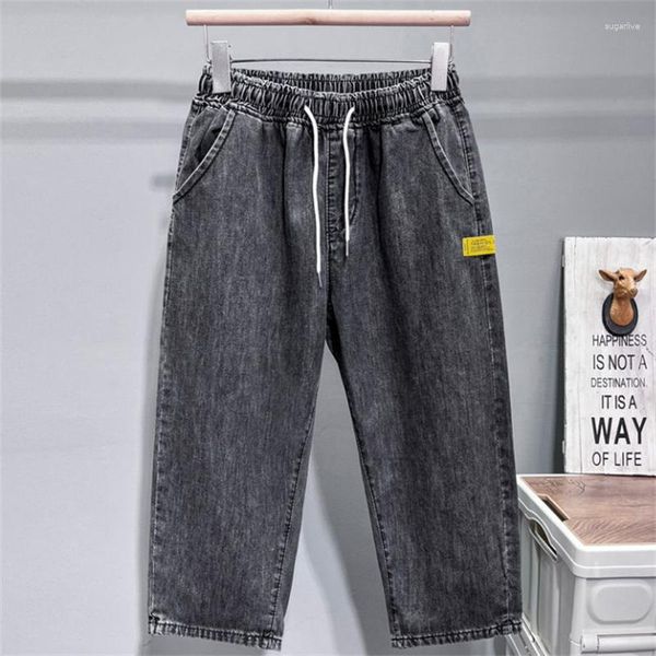 Jeans pour hommes pantalons décontractés lâche droite taille élastique haute rue pantalon d'été hommes