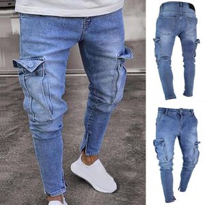 Pantalones vaqueros para hombre Pantalones casuales de moda con múltiples bolsillos para hombre con estilo para hombre