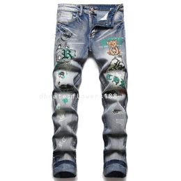 Jeans pour hommes chat chaise à chaux micro-élastique skinny pantalon crayon jeans imprimé jeans pour hommes jeans de cargaison femmes jeans cargo empilés jeans en carto