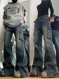 Jeans de hombre Celana Y2k Saku Ritsleting Streetwear Moda Punk Kaki Lebar Longgar Pinggang Tinggi Wanita 2023 Musim Semi Harajuku Grunge Pantalon 230517
