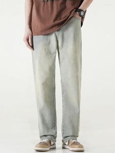 Jeans pour hommes CHENXIAN American High Street Simple Pantalon droit lavé Niche Jaune Couleur de boue à jambes larges longues