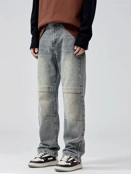 Jeans para hombres Chenxian Niche Design Y2K Cremallera Hendidura Otoño High Street Trendy Brand Retro Loose Straight Wide Pierna Pantalones