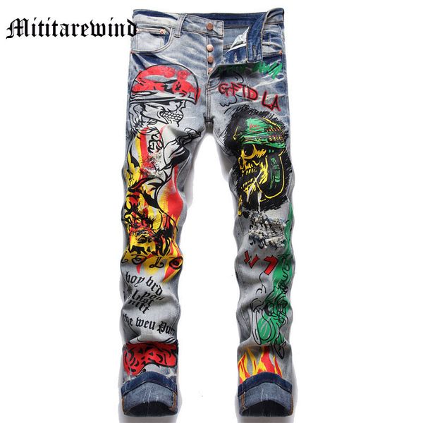 Jeans pour hommes Chine Chic Punk Slim High Street Casual Hip Hop Stretch Jambe Pantalon Mâle Rétro Imprimer Design De Mode Y2k Vêtements 230822