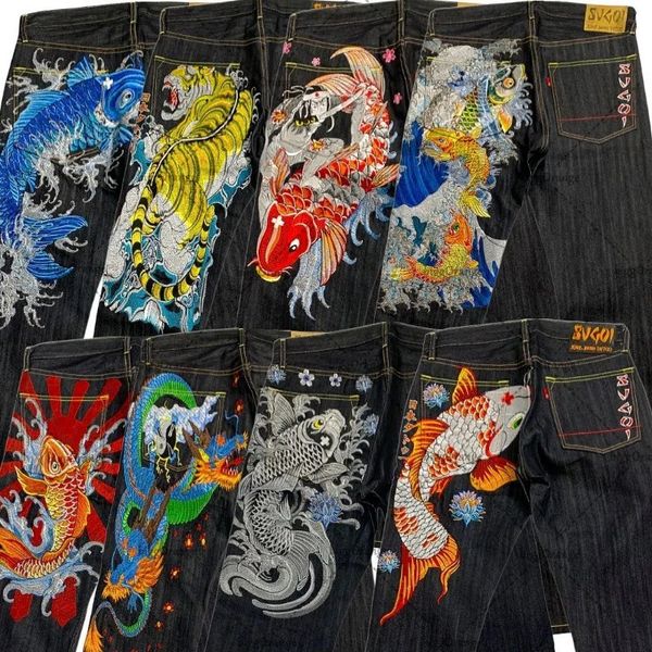 Jeans pour hommes Style chinois imprimé rue Hip-hop surdimensionné jean hommes Y2K High Street Rock lâche rétro décontracté droit pantalon large femme 231109