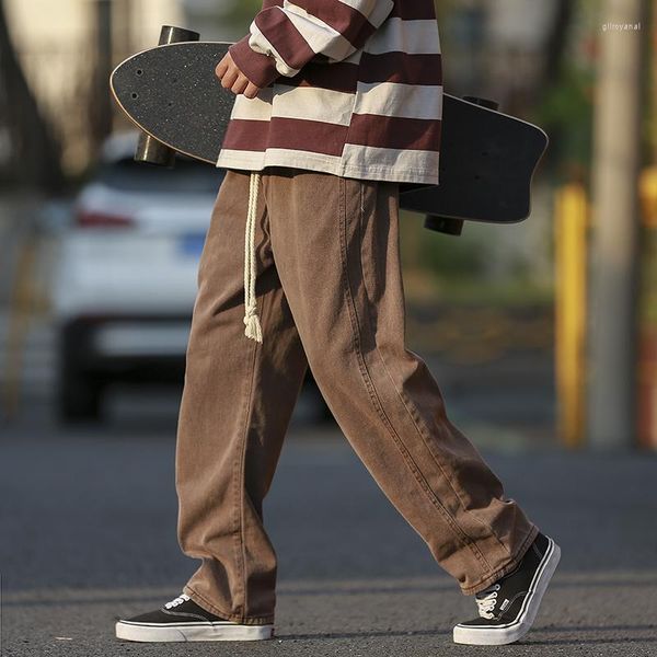 Jeans pour hommes City Boy Trendy Man Lâche Tube droit Pantalon à jambes larges Pantalon High Street Hip Hop Y2k Denim Pant
