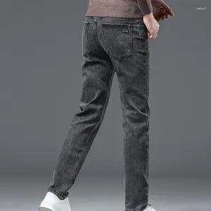 Jeans pour hommes classique avancé stretch gris style long quatre saisons marque pantalon mode denim slim fit pantalon mâle