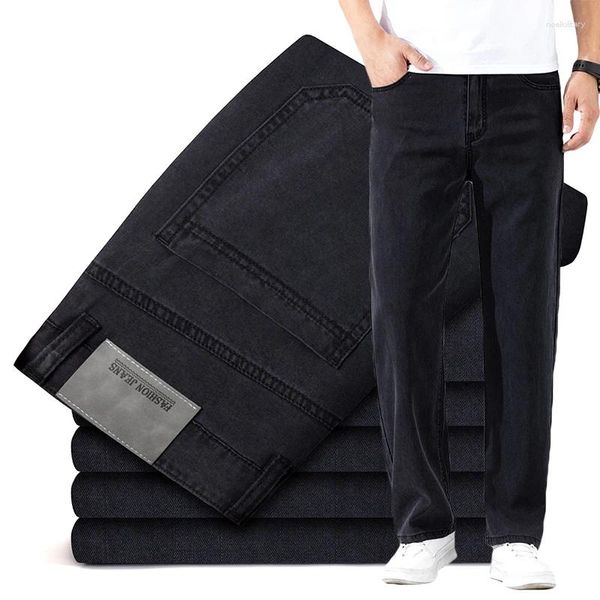 Jeans masculin classique noir Lyocell droit pour hommes Summer mince douce confortable confortable élastique lâche glace pantalon denim vêtements de marque