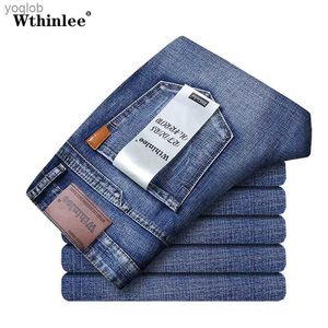 Jeans masculin classique Business Casual Mens Jeans 2023 New Blue Slim Fit Elastic Denim Mens Pantal