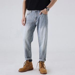 Heren Jeans Klassiek Ontwerp Heren Zomer Dunne Aziatische Stijl Vintage Gewassen Lichtblauw Recht Lang Casual Cargon Workout Streetwear