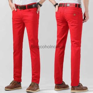 Jeans pour hommes Mode classique hommes tendance marque jeans affaires taille haute stretch droit lac bleu denim pantalon mâle rouge jaune pantalons décontractés l231003