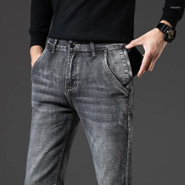 Jeans pour hommes Style classique gris foncé coupe ajustée Stretch 2024 printemps automne coton coupe régulière Denim pantalon homme marque pantalon