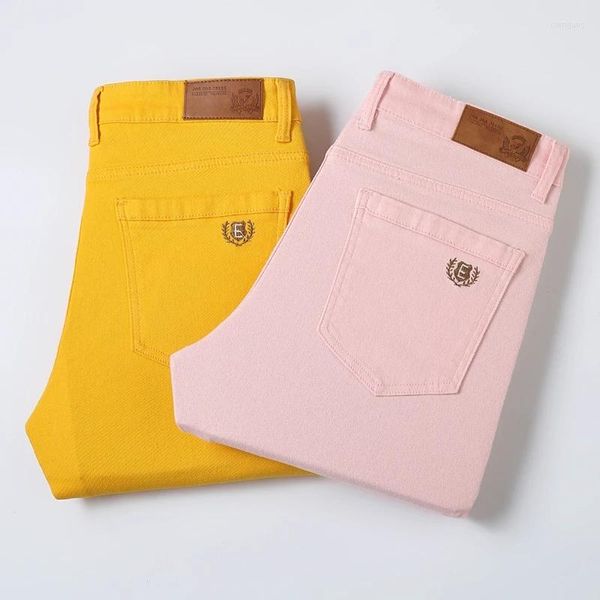 Jeans pour hommes Style classique hommes rouge jaune rose mode affaires décontracté droit Denim Stretch pantalon mâle marque pantalon taille 28-38