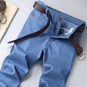 Pantalones vaqueros de estilo clásico para hombre, pantalones de mezclilla finos rectos holgados informales de negocios de primavera y verano a la moda para hombre, pantalones de marca elásticos para hombre