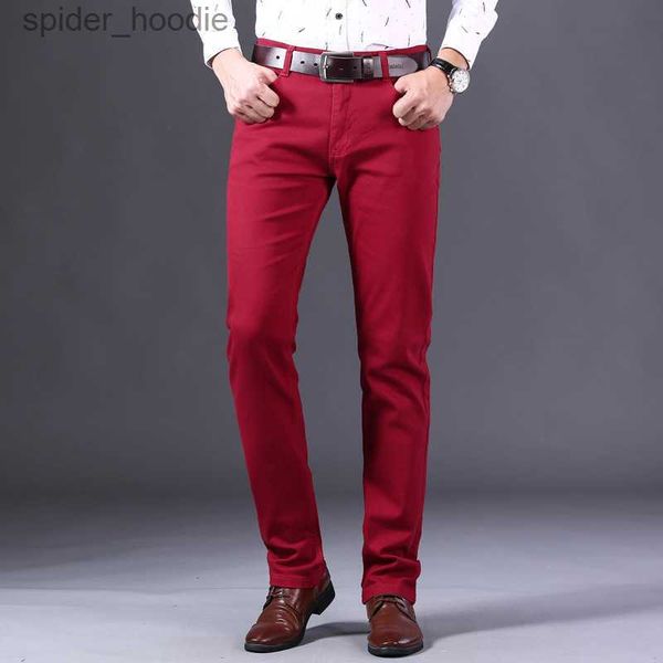Jeans pour hommes Style classique hommes vin rouge Jeans mode affaires décontracté droit Denim Stretch pantalon homme marque pantalon L230921