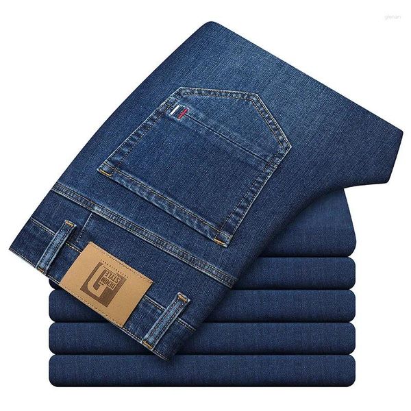 Jeans pour hommes Style classique Men'sBusinessStretch Coupe régulière 2023 Automne Tissu en laine de mouton Gris Bleu Denim Pantalon Homme Marque Pantalon