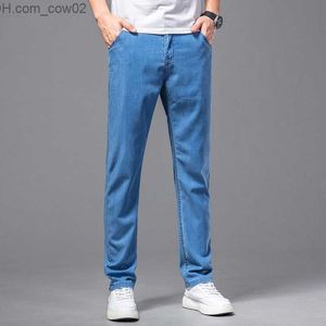 Heren Jeans Klassieke Stijl Zomer Heren Baby blauw Dunne Slim Fit Jeans Lyocell Stof Business Mode Elastische Denim Broek Heren Z230711