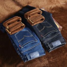 Jeans para hombre Classic Warm For Men Black Stretch Denim Male Fleece Lined Winter Plus Size 28-401