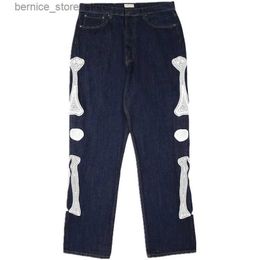Jeans pour hommes Classique Haute 2023 Nouveau Noir Kapital Brodé Crâne Os Luxueux jeans Coton Denim Pantalon confort jeans décontractés S-XL R039 Q231213