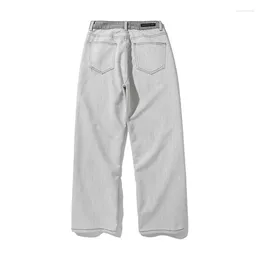 Calças de brim masculinas roupas de rua cor-bloqueio angustiado vintage cinza perna larga denim ao ar livre calças masculinas streetwear casual geral