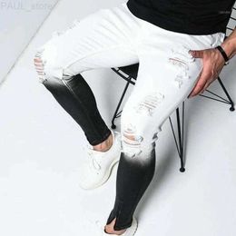 Jeans pour hommes Cofekate Mode Skinny Stretch Ripped Male Slim Fit Denim Pantalon Dégradé Blanc Noir Hommes # 5 L230724