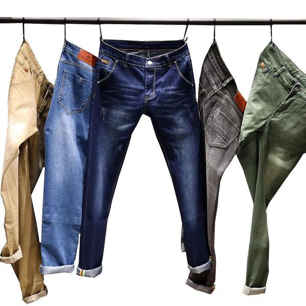 Hommes Jeans Couleur Hommes Blanc Vert Noir Bleu Kaki Taille 28-38 Petit Stretch Denim Pantalon Printemps Et Automne Homme SlacksMen's