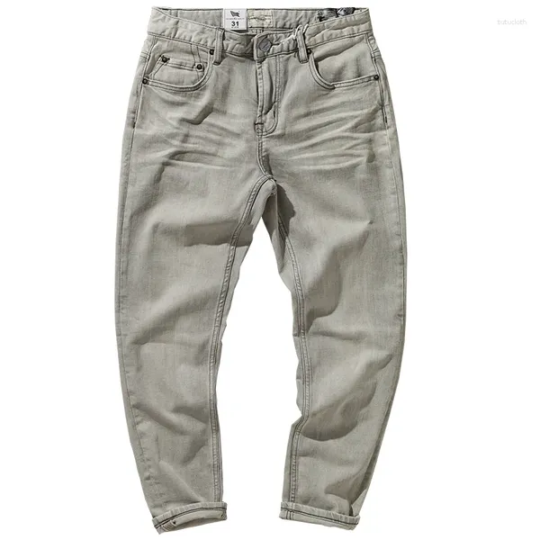 Jeans pour hommes confortable coton Stretch Vintage lavé blanc meulage conique jambe droite pantalons décontractés marée