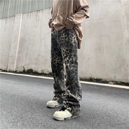 Jeans pour hommes Complete Leopard Straightline Print Brem Pants Homme Femme Denim Streetwear Casual Vibe Oversized Loosely Clothing 230720