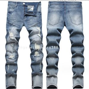 Heren jeans complex nostalgisch paarden stip hand bestrooid ambachtelijke gat patch foot mond mode denim broek voor kinderen designer jeans kids designer jeans jongens