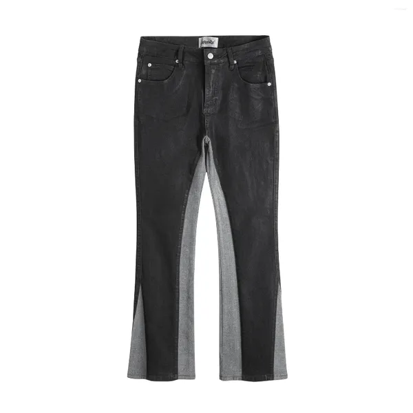 Jeans para hombres Contraste Color Cera PU Pantalones de cuero para hombres y mujeres Streetwear Patchwork Baggy Cargos Oversize Pantalones de mezclilla sueltos