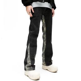 Hommes Jeans Cool Design Camouflage Patchwork Droite Hommes Jeans Pantalon Y2K Vêtements Hip Hop Lavé Noir Casual Long Pantalon Ropa Hombre 230620