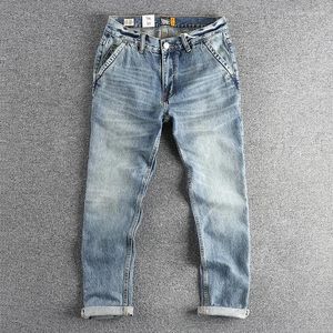 Jeans pour hommes coton haute qualité denim hommes Amekaji bleu clair pantalon lavé en détresse pour homme américain pantalon droit décontracté