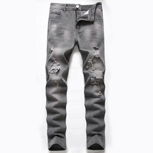 Jeans pour hommes coton déchiré pantalon gris Hip Hop pantalon Cowboy pour hommes jambe droite crayon 2022 vêtements