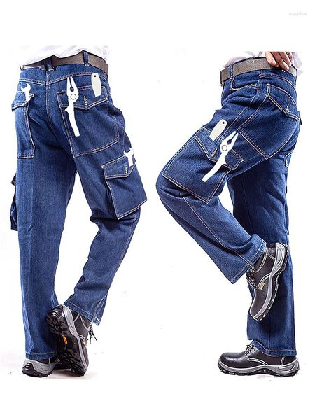 Jeans pour hommes, vêtements de travail en coton, pantalons Cargo droits, Baggy épais et Durable, pantalons longs en Denim tactique d'extérieur, 2023